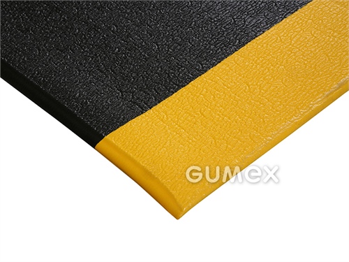 Protiúnavová rohož ORTHOMAT SAFETY, hrúbka 9,5mm, 600x900mm, dezén koža, textúrovaný povrch, jednovrstvové penové PVC, 0°C/+60°C, čierna so žltým okrajom
